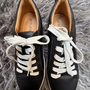 Noreen Black Leather J Slides Platform Sneaker